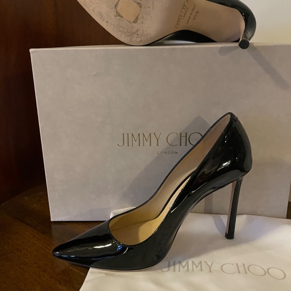 JIMMY CHOO ROMY 100 BLACK PATENT LEATHER HEELS - Picture 5 of 5